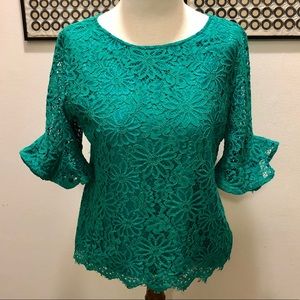 Nanette Lenore Kelly Green Lace Top Size Medium